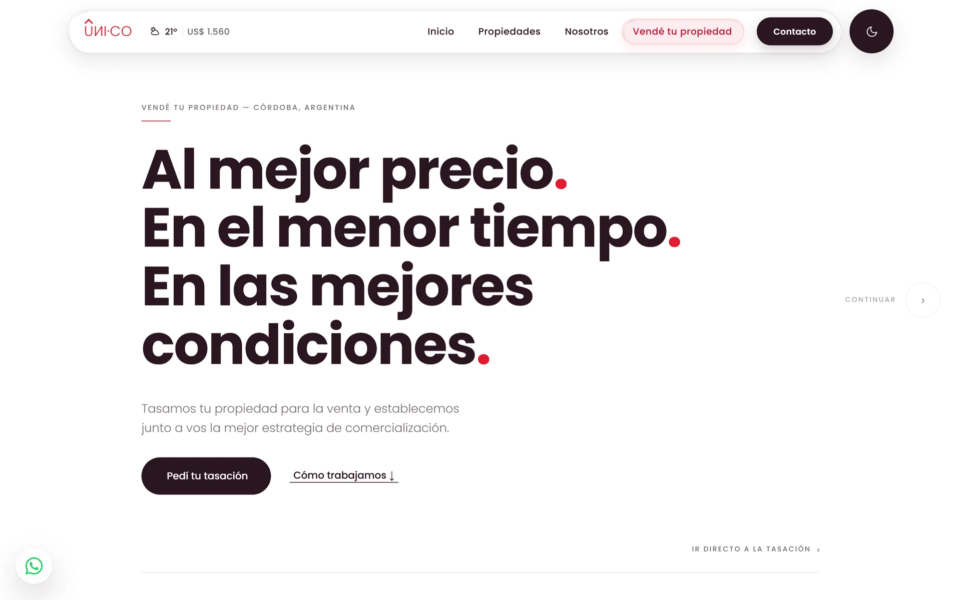 Página para vender una propiedad